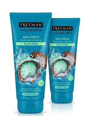 Two FREEMAN Anti-Stress Dead Sea Minerals Clay Mask 6oz each